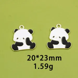 Cute black and white panda metal alloy charm pendant for DIY jewelry making necklace 20x23mm
