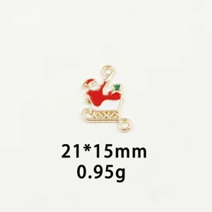 Santa Claus sleigh enamel metal charm close-up detail, perfect for DIY jewelry making.