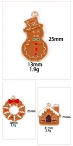 Christmas alloy charms set including gingerbread man wreath and house pendants for jewelry making.