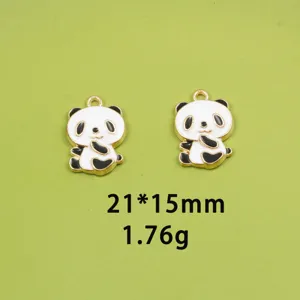 Cute black and white panda alloy charm pendant for DIY jewelry, necklace, and keychain making.