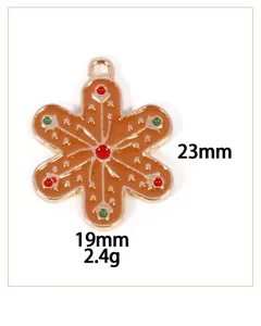 Christmas gingerbread man alloy pendant, 23x19mm holiday jewelry making accessory.