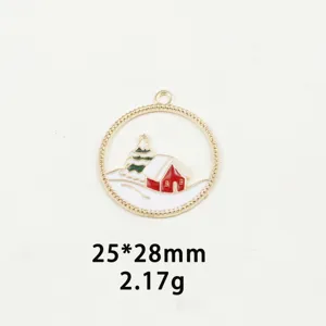 Christmas house enamel pendant alloy DIY jewelry accessory 25x28mm winter theme charm