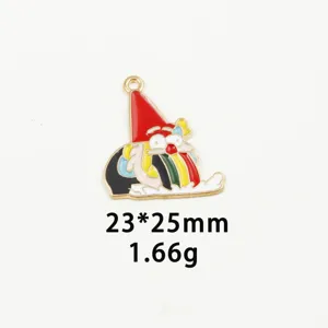 Closeup detail of the colorful Christmas gnome alloy enamel pendant charm, 23x25mm size.