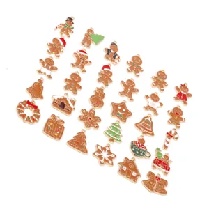 Christmas gingerbread man charms alloy pendants cute holiday DIY necklace keychain decor
