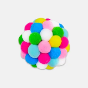 Colorful pom pom cat toy plush ball interactive pet toy for fun playing and daily use