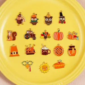 Original DIY Thanksgiving Enamel Drip Alloy Pendants Pumpkin Owl Turkey Dessert Charms For Keychain Necklace Jewelry Making