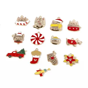 Christmas alloy charms detail showing cute cats dogs and festive elements for DIY jewelry making.