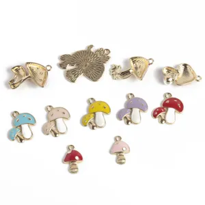 Cute zinc alloy mushroom charms colorful enamel pendants for DIY jewelry making necklaces.