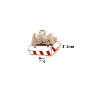 Zinc alloy cute cat charm in box pendant diy jewelry making necklace keychain accessory