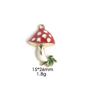 Cute red mushroom enamel charm pendant alloy jewelry accessory for necklace keychain size 15x26mm