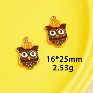 DIY Halloween owl pumpkin enamel metal pendant charms for necklace keyring jewelry making.