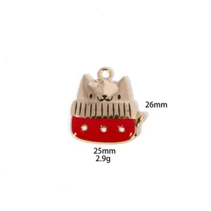 Cute Christmas cat metal charm alloy pendant DIY necklace keychain jewelry making accessory