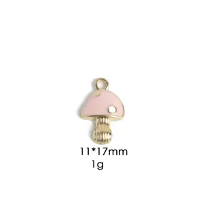 Cute pink enamel mushroom metal charm pendant for DIY necklace key jewelry making 11x17mm