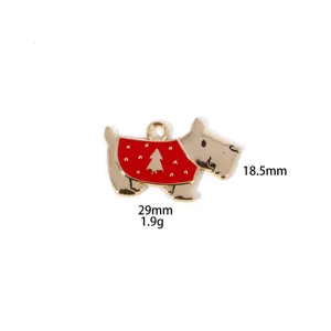 Christmas Scottie Dog Zinc Alloy DIY Pendant Red Sweater Christmas Tree Charm 29x18.5mm