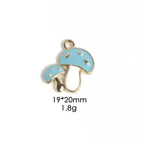 Blue enamel mushroom alloy charm pendant, detailed 19x20mm DIY jewelry making accessory.