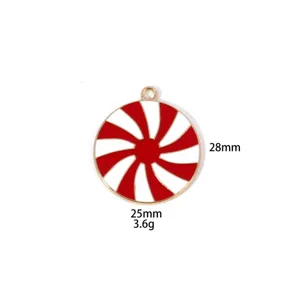 Red and white Christmas candy swirl alloy charm detail, perfect for DIY jewelry making.