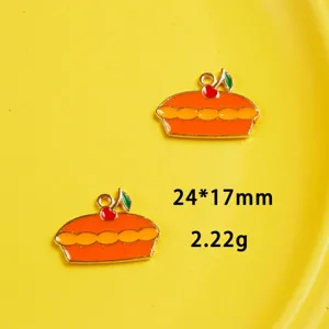 Thanksgiving enamel cherry pie charm alloy pendant DIY jewelry making accessories 24x17mm