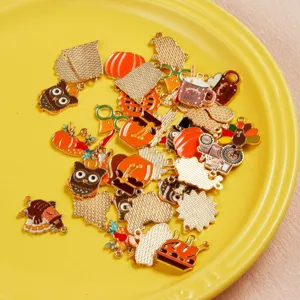 Thanksgiving enamel charms set, DIY alloy pumpkin turkey owl pendants for jewelry making necklace.