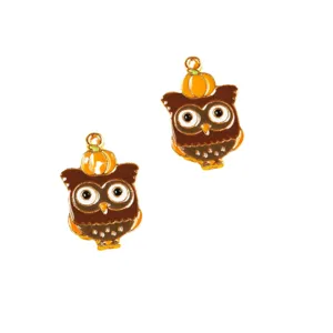 DIY Thanksgiving enamel pumpkin owl pendant alloy accessories for custom necklace keychain crafts