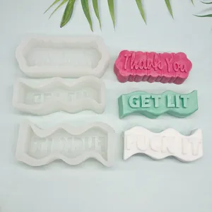 Silicone candle mold wave shape DIY soap casting mold set with English phrase text design.