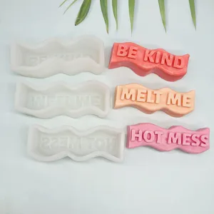 Wavy silicone candle mold with English phrases for DIY handmade soap and plaster crafts.