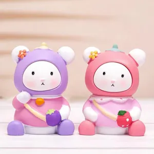 Cute fruit backpack little bear resin mold ornaments, adorable desktop home decor figures.