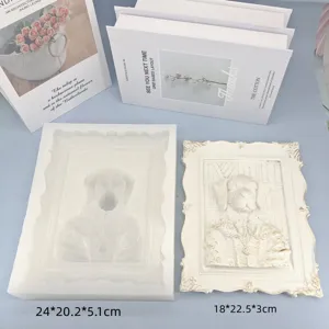 3D Relief Silicone Mold For DIY Plaster Painting Vintage Animal Cat Lion Dog Owl Photo Frame Silicone Molds For Kids Craft Home Decor