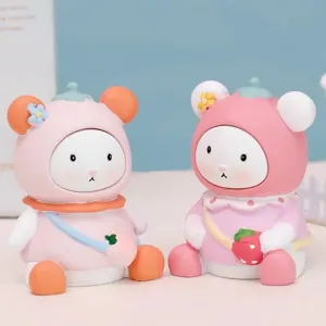 Cute fruit series backpack bear resin figurine desktop decoration for home office display