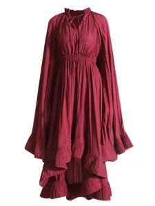 Robe style cour vintage française à manches longues cape taille cinchée plissée à volants.