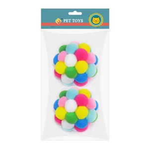 Colorful Plush Ball Cat Toy With Bell Elastic Interactive Pet Toy Fluffy Pom Pom Cat Toy For Kitten Play Pet Supplies