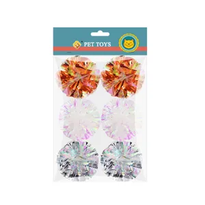Colorful crinkle balls for cats, 6cm shiny cat toys interactive pet play supplies main image
