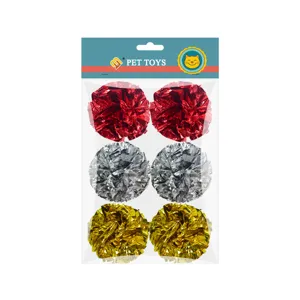 Colorful crinkle balls cat toys set of 6 metallic foil pom poms pet interactive play