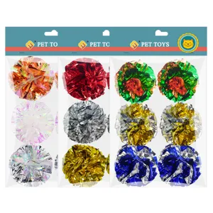 Colorful crinkle balls cat interactive toys set, shiny foil paper balls pet toys for kitten play.