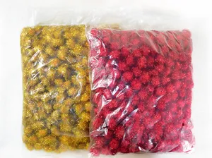 20mm Pom Pom Glitter Natale Artigianato Fai Da Te Palline Morbide Rosso Oro Lotto