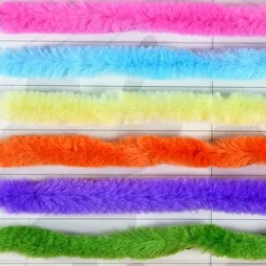 Detailed close-up of colorful fuzzy chenille stems, vibrant craft pipe cleaners in assorted hues.