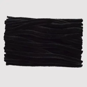 Close-up detail of black fuzzy pipe cleaners for DIY crafts and handmade art projects.