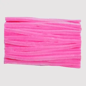 Close-up detail of vibrant pink pipe cleaners chenille stems for DIY craft projects and art.