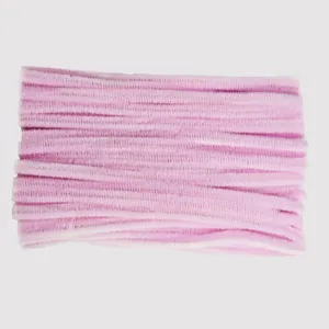 Detail shot of fluffy pink pipe cleaners, craft wire for DIY handmade art and school projects.