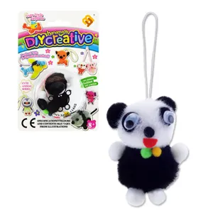 DIY panda plush pendant material kit with fluffy balls and hanging strap for kids toys.