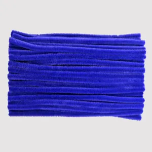 Close-up detail of blue pipe cleaners craft stems, soft fuzzy texture for DIY art projects.