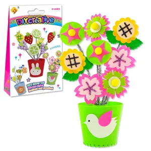 Kids DIY felt flower pot handmade craft kit children creative educational toy set main view.