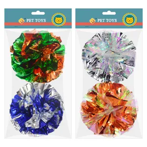 Wholesale 9cm mixed color crinkle paper ball pet toys, cat crinkle flower toy packaging.