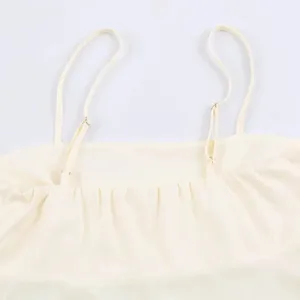 Adjustable spaghetti straps detail of elegant women summer slip maxi dress pastoral style.