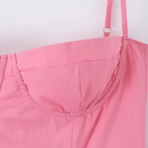 Rosa Trägerkleid Detailansicht, einfarbig Herzschnitt Sommer Damen Midi Kleid 2026