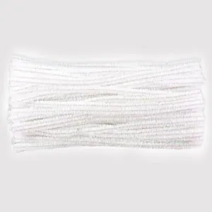 Detail shot of white glitter pipe cleaners, perfect for DIY crafts and holiday decorations.