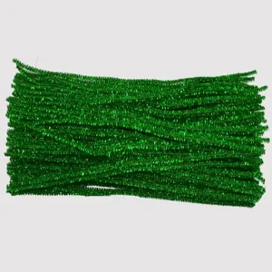 Green glitter pipe cleaners craft stems 6mm 30cm 100pcs for DIY Christmas handmade projects.
