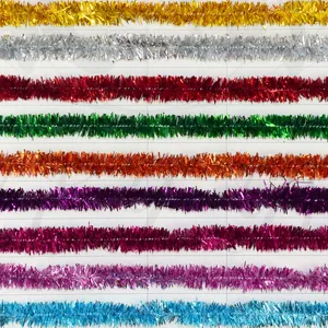 Closeup display of colorful metallic tinsel pipe cleaners in various bright shades for crafts.