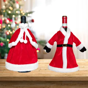 Samt Weihnachten Weinflaschenhülle Rot Weiß Weihnachtsmann Anzug Kleid Festliche Esstisch Deko Geschenk Weintasche Hülle