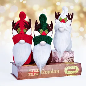 Christmas Reindeer Antler Gnome Faceless Doll Knitted Bent Hat Standing Plush Figurine American Holiday Home Desktop Ornament