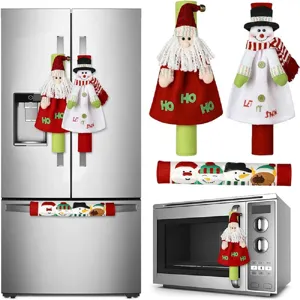 Christmas Refrigerator Handle Covers Set Flannel Santa Snowman Refrigerator Door Handle Decorations Kitchen Appliances